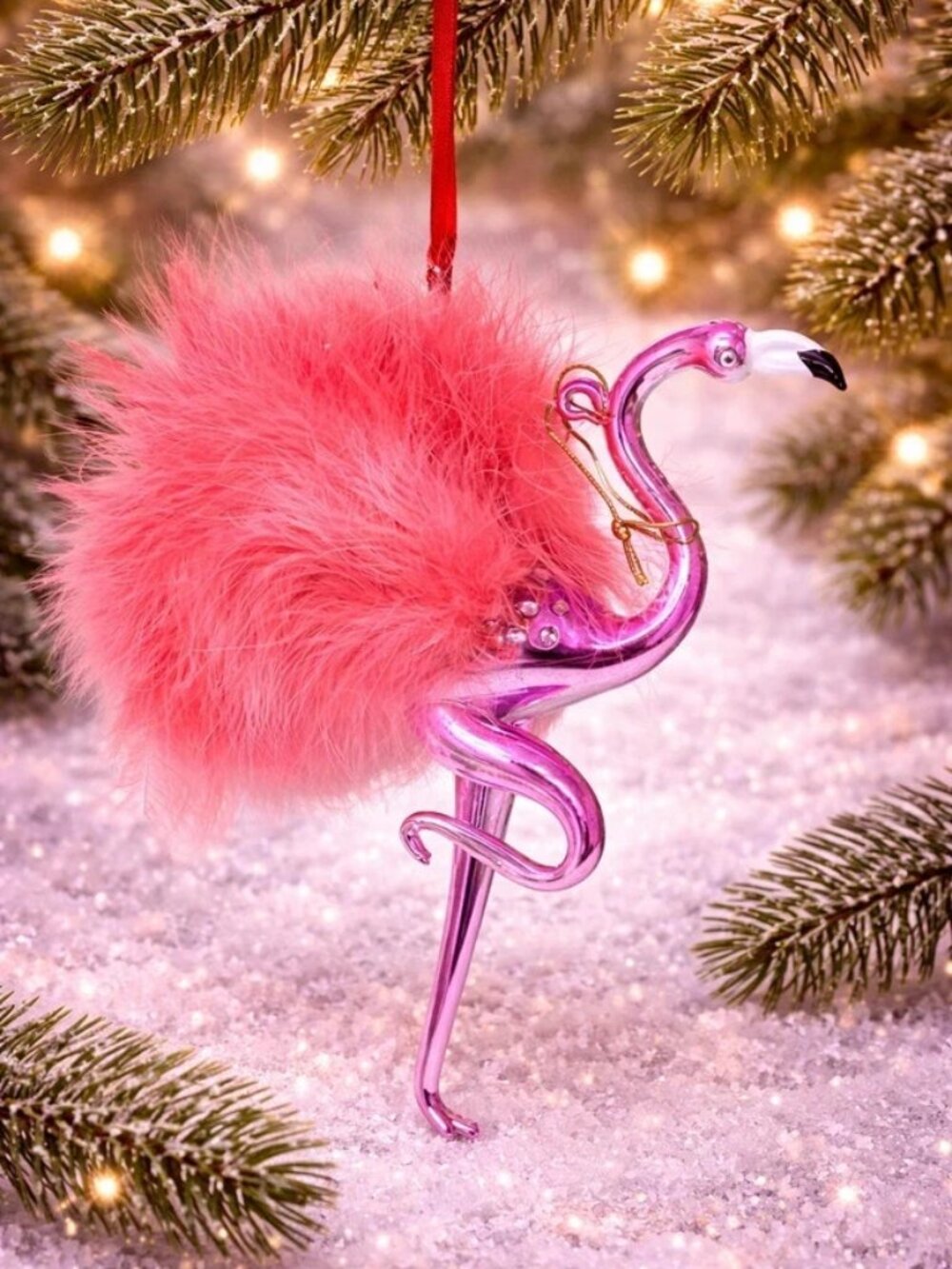 Holiday Lane Pink Flamingo Feather Ornament Tropical Bird Christmas Tree Decor
